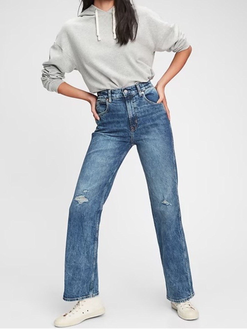 {GAP} "Vintage Flare High Rise" Blue Destructed Loose Baggy Stretch Denim Jeans